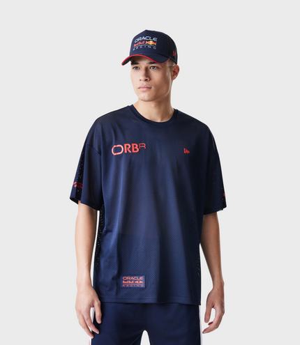 New Era Oracle Red Bull Racing Mens Graphic Oversized Mesh T-Shirt - Dark Blue
