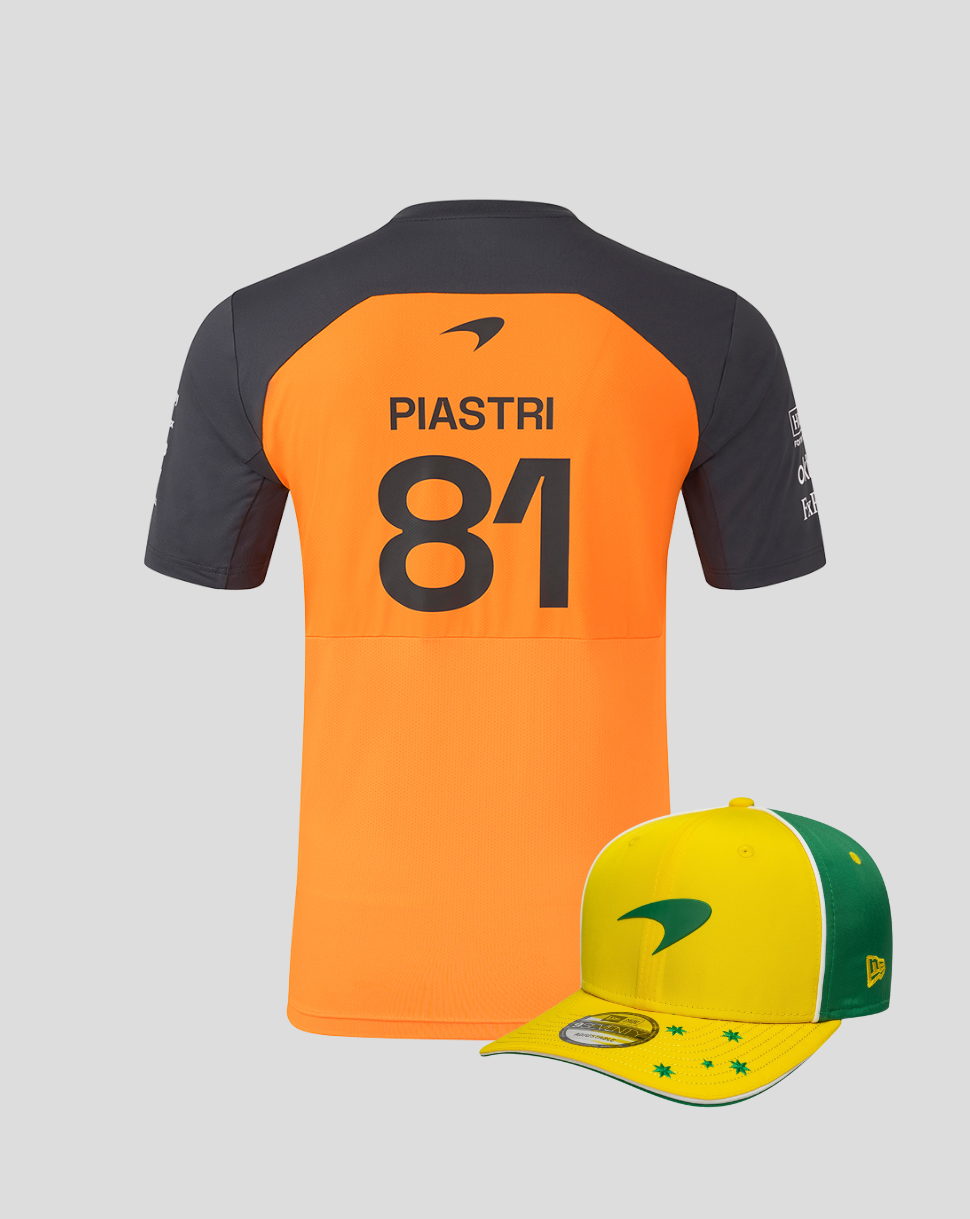McLaren Formula 1 Team Oscar Piastri Set Up T-Shirt + New Era Australia Cap (Worth £109)