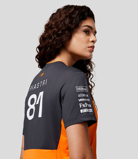 McLaren Womens Official Teamwear Set Up T-Shirt Oscar Piastri Formula 1 - Papaya/Phantom