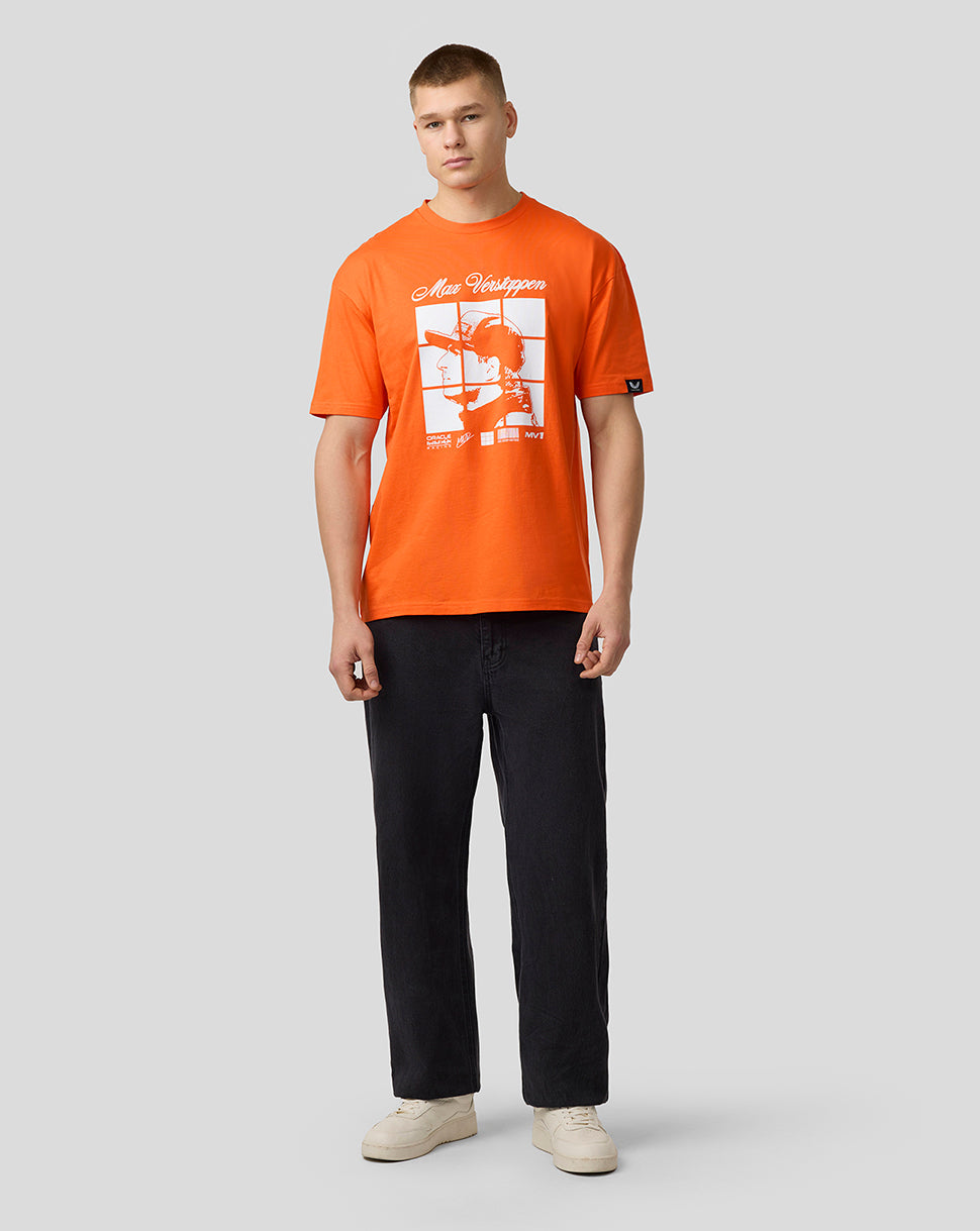 Oracle Red Bull Racing Unisex Max Verstappen Puzzle T-Shirt - Exotic Orange