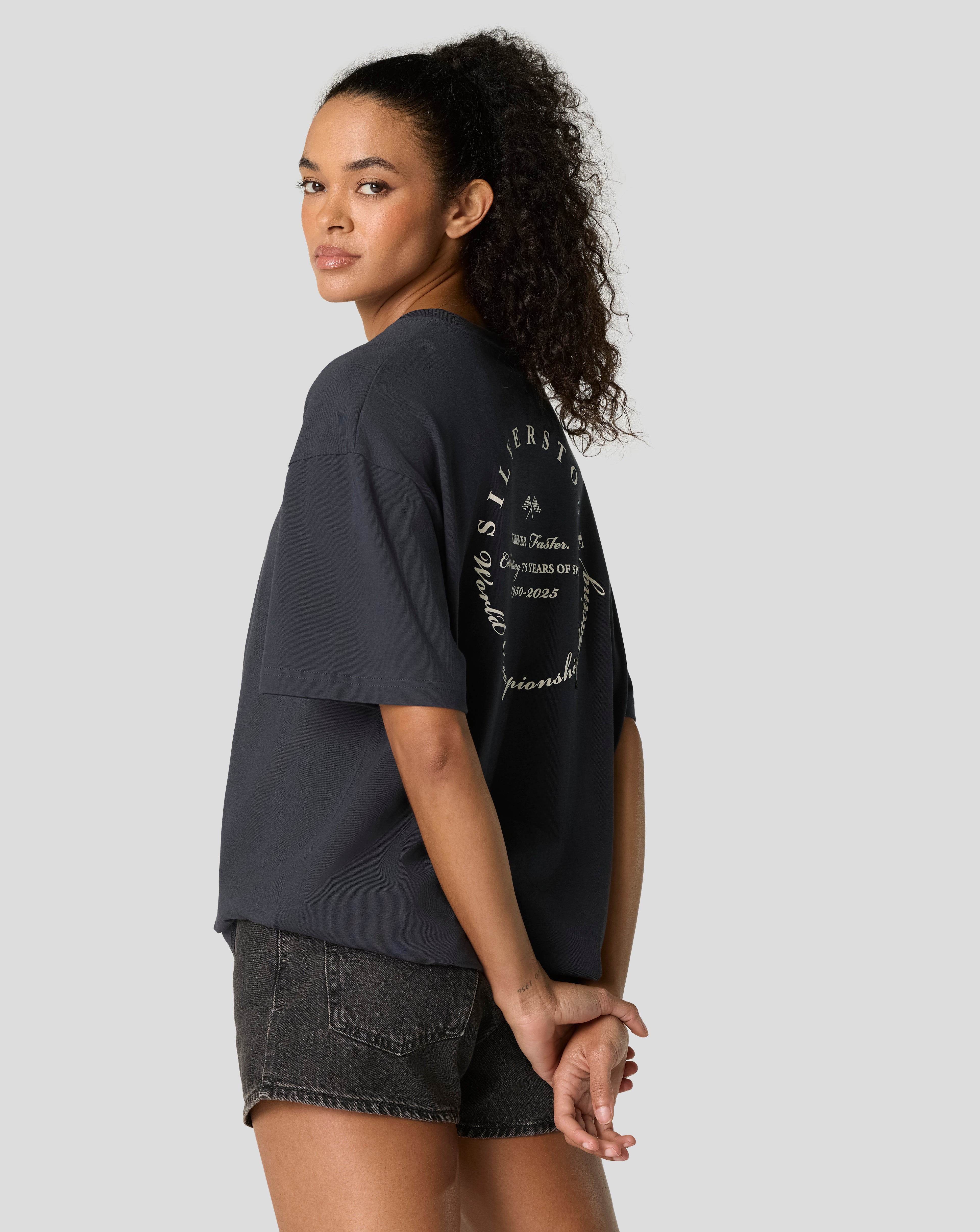 SILVERSTONE UNISEX 75 YEAR WORLD CHAMPION OVERSIZED TEE - DARK NAVY