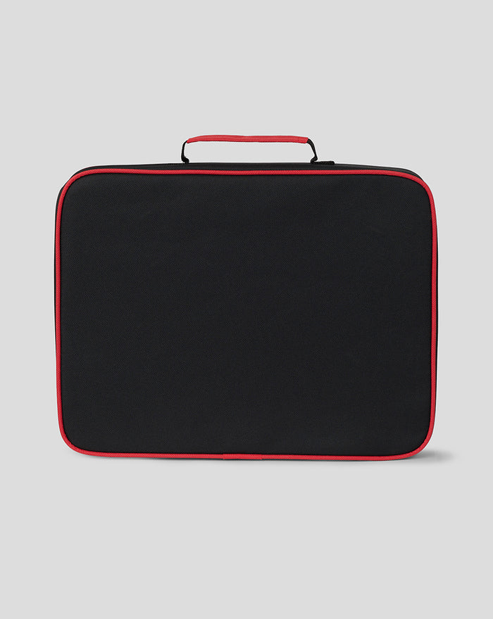Black Silverstone seat cushion with red piping and embroidered logo