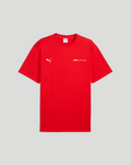 Red F1 Essential Relaxed Tee front view with white Puma logo on left chest and Formula 1 branding on the right.