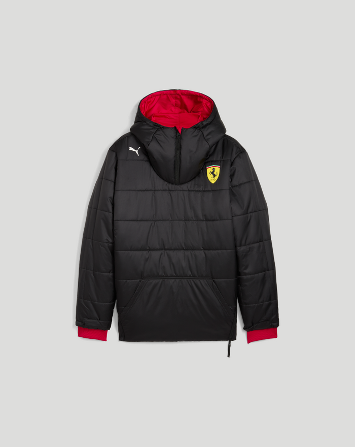 Black Ferrari Team Reversible Jacket with red lining, featuring the Ferrari shield and Puma logo