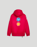 Bright pink Ferrari Team Reversible Jacket back view with HP and Shell sponsor logos