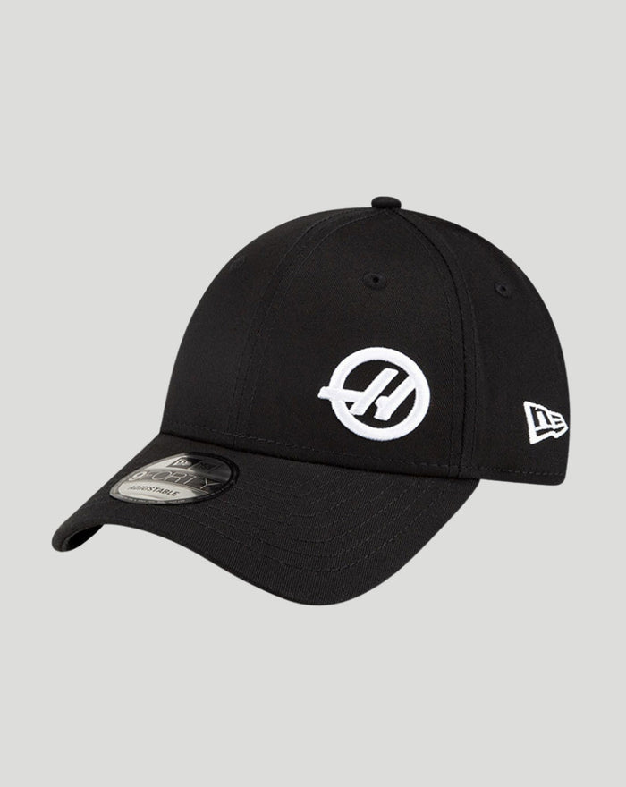 New Era Haas Team 9Forty cap in black with white logo and red under visor