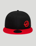 New Era Haas Team 9Fifty cap with black crown and red flat visor, red Haas logo embroidered on the side