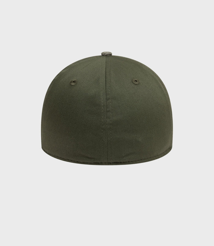 Top view of Open Green 39Thirty cap showing crown panels and top button.