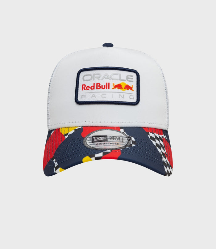 Top and side view of a white cap showing mesh crown panels and a small navy button.