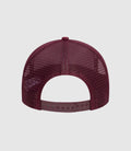Rear view of maroon open red cap with an adjustable strap.