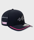 Navy cap with pink edged brim showing large stitched front logo and Jetcraft branding on the side
