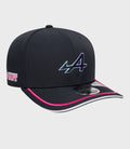 Navy New Era x Alpine Rep Team 9Seventy stretch snap cap with neon outlined front logo and BWT branding on the side.