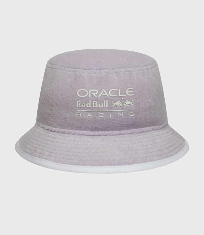 Pastel purple Oracle Red Bull Racing bucket hat with logo printed on the crown