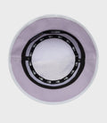 Interior view of pastel purple bucket hat with white trim and visible inner branding.