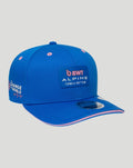 Blue BWT Alpine Formula One Team 9Seventy cap with front logo patch and pink-edge curved sapphire visor.