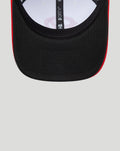 Front view of black on black New Era Haas Team 9Forty cap with a red edge on the brim.