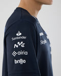 Side view of navy Williams F1 Team T-shirt with large Atlassian Williams graphic on the back and sleeve logos.