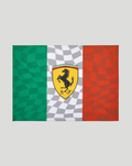 Ferrari flag with green white red vertical stripes and central yellow shield logo