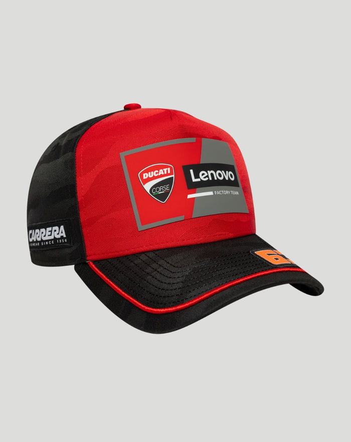 Red and black Ducati 9Forty cap with Lenovo and Ducati branding and curved brim