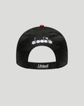 Back view of a black camo cap with a white Diadora logo and Unipol strap