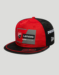 Front view of red and black Ducati 9Fifty cap with Lenovo factory team patch on the front panel