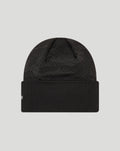 Close up of black Ducati Team wide cuff knitted beanie showing the textured pattern