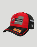 Red and black Ducati 9Forty cap with Lenovo patch on the front and an orange 62 detail on the brim