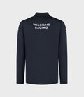Back view of a navy Williams Racing 2025 official team men's 1/4 zip jacket with a white Williams Racing logo on the back