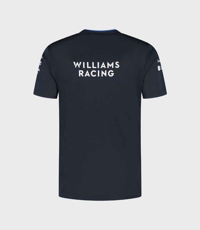 Back view of navy Williams Racing official team men's T shirt with large Williams Racing lettering