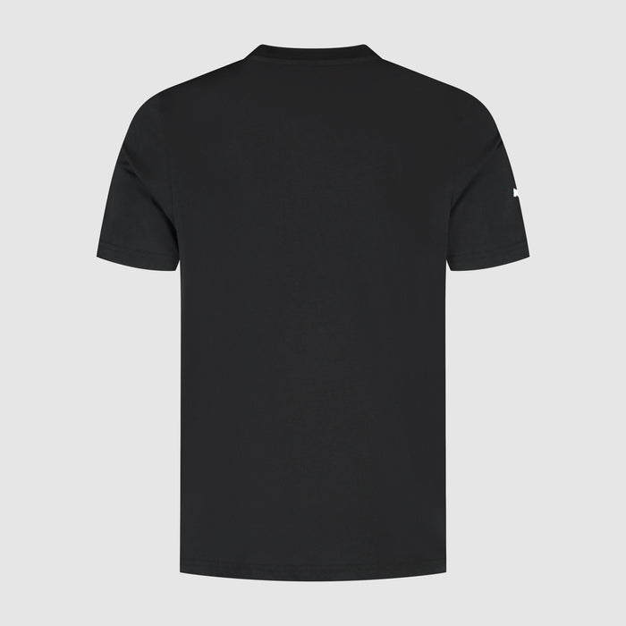 Back view of black Ferrari large shield tee showing a plain back with minimal detailing