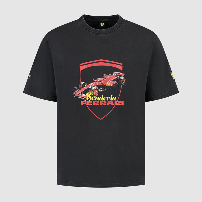Black Ferrari Driver T Shirt with a bold red race car graphic on the front