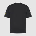 Back view of black Ferrari Driver T Shirt with a small yellow shield patch on the left sleeve