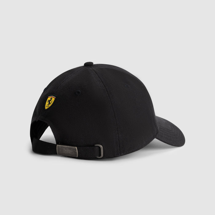 Black Ferrari cap featuring a red race car graphic on the front
