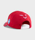Red Scuderia Ferrari junior cap with shield crest on the front and white adjustable strap at the back