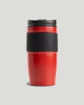 Scuderia Ferrari thermal mug in red with a black spill proof lid and textured grip