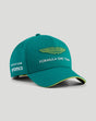 Teal green Aston Martin Formula One team cap with embroidered emblem on front and sponsor logos on the sides