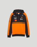 McLaren Team Hoodie Papaya front view with orange and black panels and sponsor logos