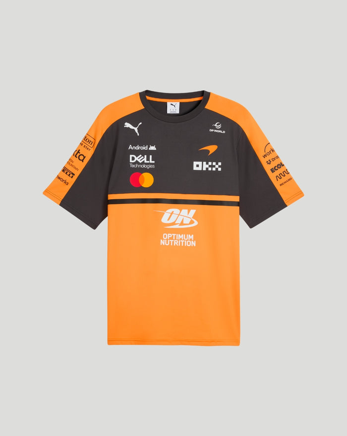 Papaya orange and charcoal McLaren Team T-Shirt with sponsor logos on front