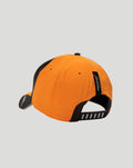 Back view of Papaya cap showing black panel with white logo and green Monster energy embroidery plus McLaren tag