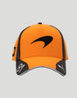 Front view of orange McLaren Team Piastri Papaya cap with black side panels Mastercard patch