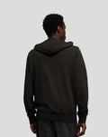 Back view of black McLaren hoodie on a model with hood down and relaxed fit.