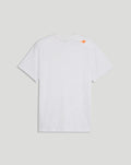 Back view of white McLaren Racing fan T shirt with orange Speedmark badge near the shoulder