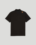Back view of black McLaren polo with small orange shoulder logo