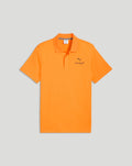 Front view of a bright orange Papaya McLaren polo with the McLaren logo on the left chest