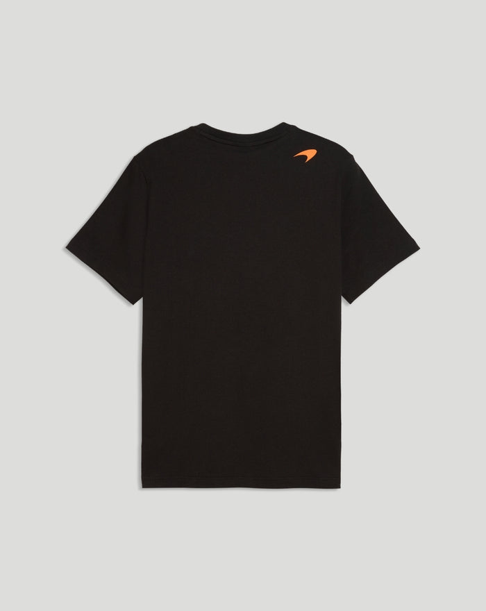 Back view of black McLaren Norris Core T Shirt with small orange logo at the shoulder