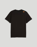 Back view of black McLaren Piastri Core T Shirt with bright orange logo on the shoulder