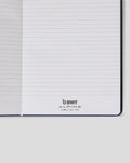 Open notebook showing lined pages and BWT Alpine logo at bottom of the page