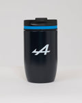 Dark navy stainless steel travel mug with a blue accent band and a white 44 graphic