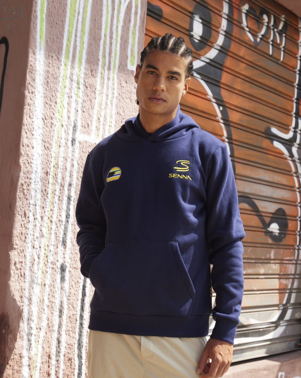 Unisex Senna #12 Stripe Pullover Hoodie  -  Navy