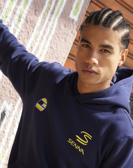 Unisex Senna #12 Stripe Pullover Hoodie  -  Navy